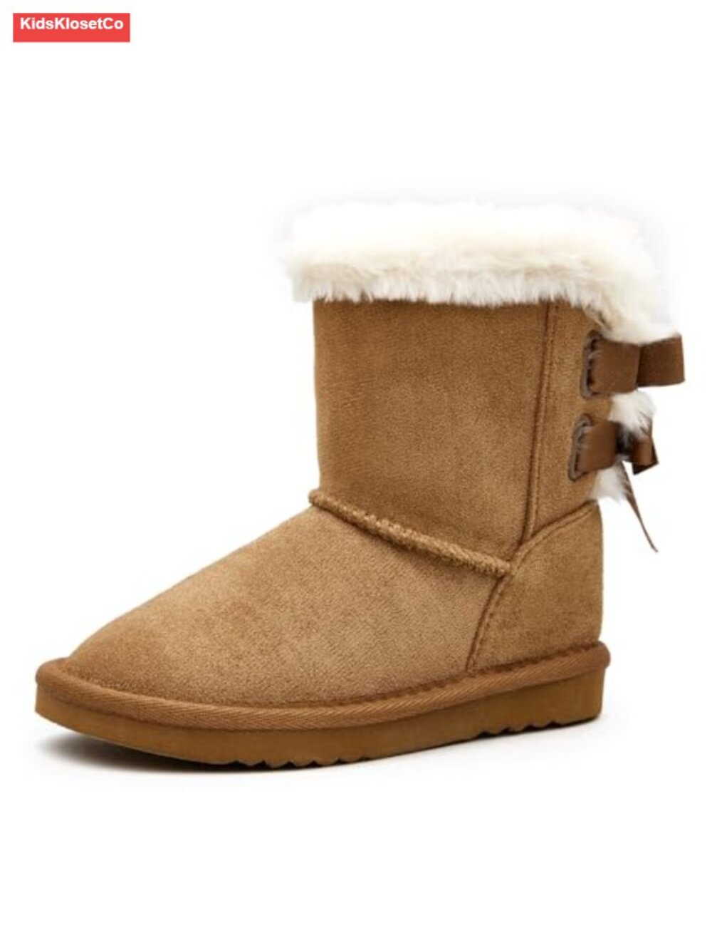 Girls Winter Snow Boots Faux Fur Slip-On with Bow, Calf High